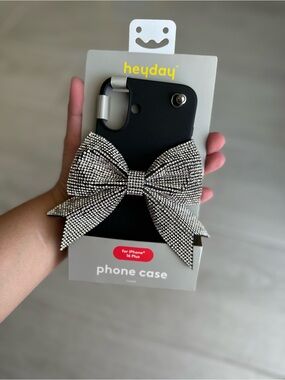 heyday Black Phone Case with Silver Rhinestone Bow for iPhone